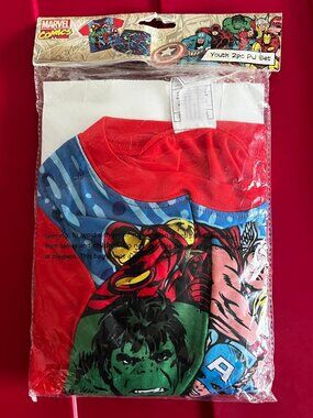 Marvel Comics Boys Youth Pajama Set Size L (10/12) 2PC Blue Red Superhero PJs-P1